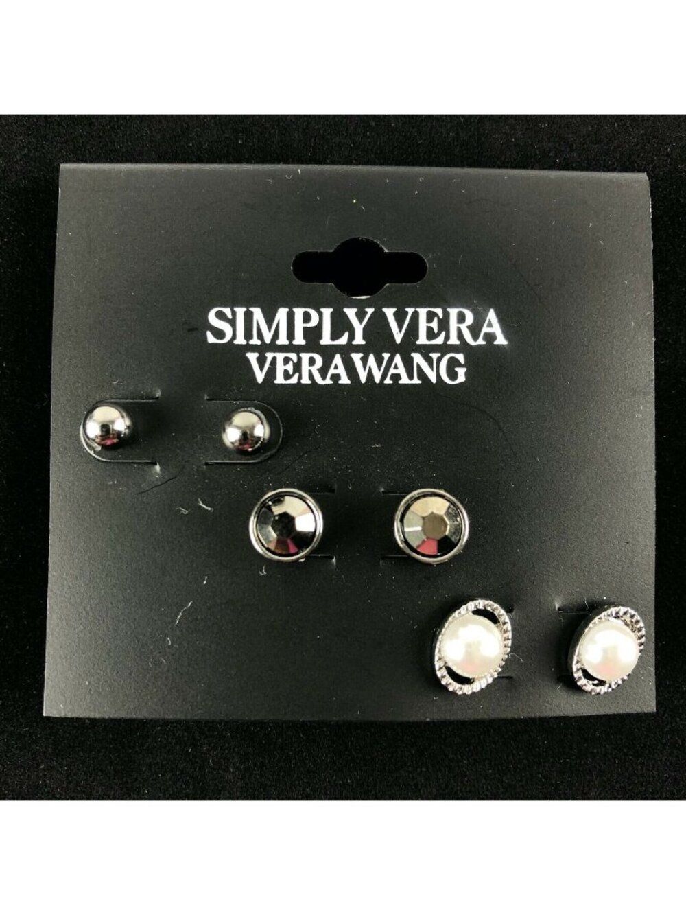 Vera Wang Earrings Gift Set 3 Pairs Silver-tone Studs 3/16" - 3/8"